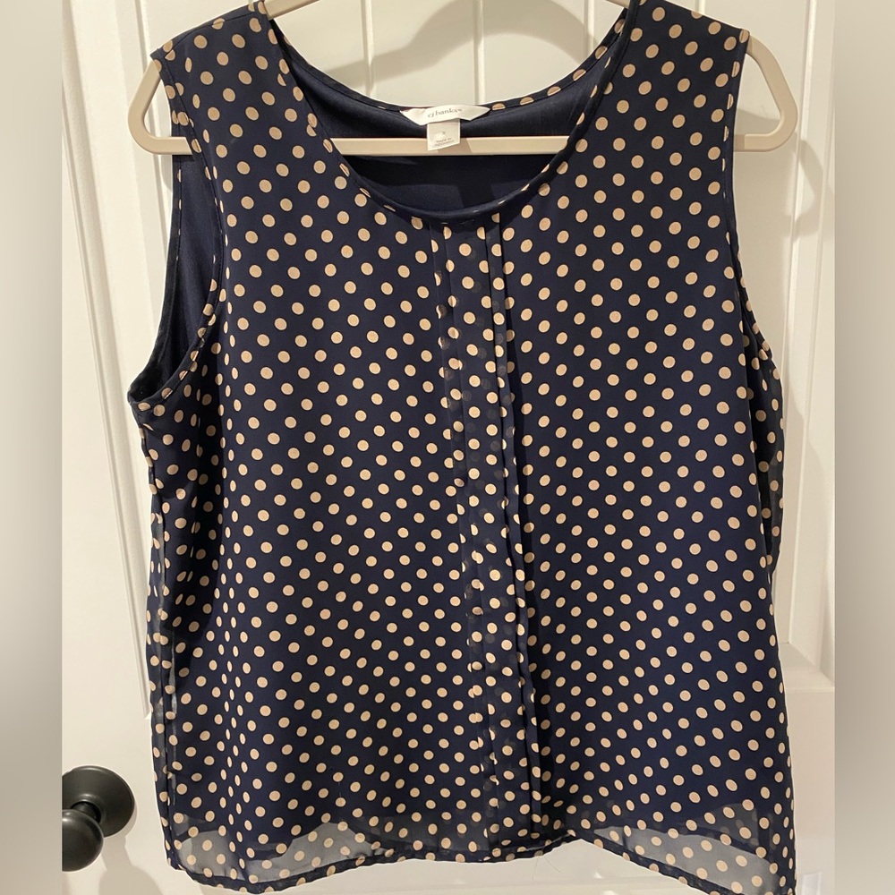 🛍️SALE…CJ Banks Navy and Cream Polka Dot Sleeveless Camisole